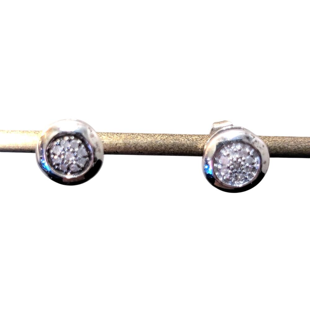 Marked JS 925 Sterling Pave Rhinestone Stud Earrings